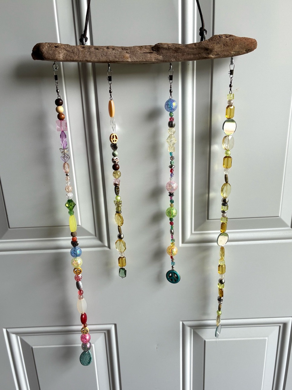 Beaded Driftwood Hanging Mobile with Multicolored Glass and other assorted Beads